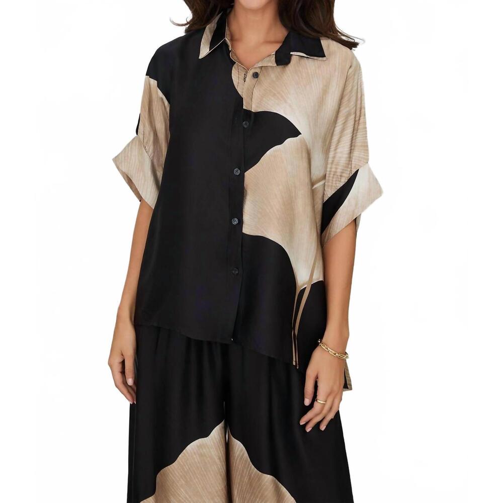 NEW MILIO MILANO italian gingko print button down top in black